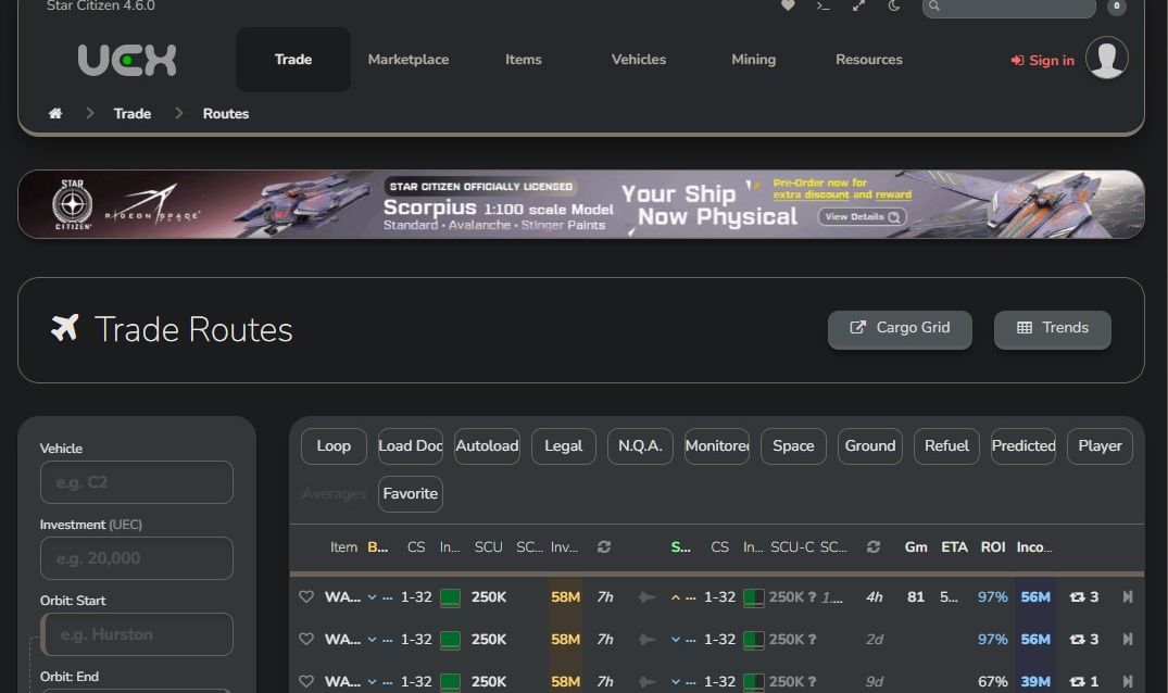 Finding Trade Routes on UEX